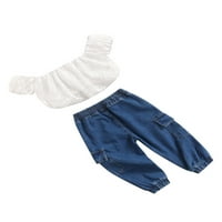 Thefound Toddler Baby Girls Ljetna odjeća s ramena čipka na vrhu majica traper hlače Jeans odijelo