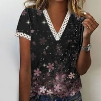 Florlni vrhovi za žene Trendy Ljeto čipka s kratkim grafičkim teenim majicama TEE Dressy kratki rukav