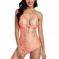 Žene čipke up kupaće kostimi s jednim bikini Tummy Control kupaći odijela V izrez Criss Cross Strim