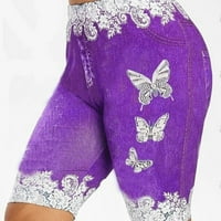 Žene plus veličine Bermuda kratke hlače čipkasti leptir tiskane kratke hlače s visokim strukom Stretch