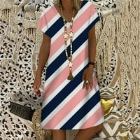 Žene Maxi dugačka ljetna casual haljina V-izrez kratki rukav od tiskane žene ružičaste 3xl