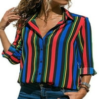 Uerlsty Womens Striped gumb dolje majice Majice Dame Šifon Ležerna majica Bluza