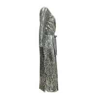Ženski modni casual srebrni šljokice dugih rukava s dugim dugmetom Cardigan