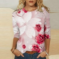 Meichang ženske bluze trendy cvjetne šljokice Basični rukavi na vrhu bluza za vrat posada Slim Fit Majice