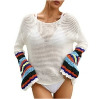 Odieerbi Coversuit Coverup za žene Crochet Poklopac modni okrugli vrat dugih rukava labav izdubljena