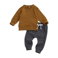 Kiapeise Newborn Baby Boys 2-komadni outfit set dugih rukava Solid Color Top + džepne hlače za djecu