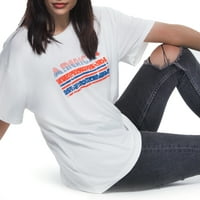 AMICA FLAG RETRO majica, retro 4strajska majica, ženski cool tee, opuštena fit bijela majica za neovisnost