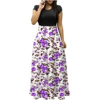 Plus veličina haljina za žene Ljetni modni vitki cvjetni maxi haljine s kratkim rukavima s kratkim rukavima