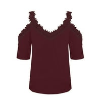 Čvrsti bluze s kratkim rukavima za slobodno vrijeme V-izrez moda za žene vino s