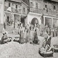 Riblji tržište u Vigou, Španija u 19. stoljeću nakon crteža Joaqu _n ara _jo Ruano. Iz La Ilustracion
