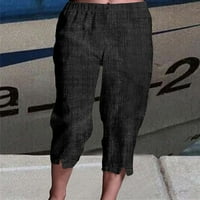 Ociviesr Capri pantalone za žene Ležerne prilike ljetne vune, posteljina s visokim strukom, ravno obrezivanje pantalone ženske ležerne baggy hop pantalone, ženske hlače povremeni posao