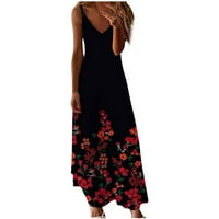 Amaping cvjetni print Maxi haljina za žene bez rukava ljetne casual haljine V izrez špagete remen dugim