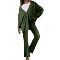 Puntoco Plus Veličina čišćenja ženskog stila naborana široka labava košulja u boji duge pantalone zelene