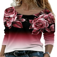 Ženska ležerna posada Crta majica Žene Modni vrhovi Gradient Dailywer Baggy Loose Tunic Bluza Floral