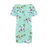 Žene ljetne pidžame, natopine kratkih rukava sa naborima s udobnim kratkim hlačama cvjetajuća salon
