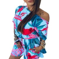Ženska asimetrija jedno ramena cvjetna print plaža kratke haljine elastična struka kratkim sendom