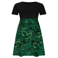 Capreze Women Ljeto Midi haljina kratki rukav Sundress Crew Swing haljine seksi cvjetni ispis zeleni