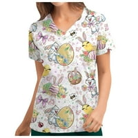 Uskršnji ženski piling vrhovi Trendy V rect zec print zeko jaja uzorak casual radne odjeće bluze sa
