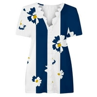 Zpanxa Womens Ljetni vrhovi Cleance Majica Cvjetni ispisani čipka Tri kratka rukava Bluza V-izrez Ležerne