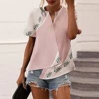Ženske bluze i vrhovi asimetrični hem cvjetni print labavi trendy majice Tee kratki rukav Split V-izrez