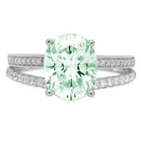 2.32ct ovalni rez zeleni simulirani dijamant 18k Bijelo zlato Graviranje Izjava bridalne godišnjice