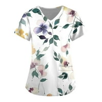 Ženski ljetni cvjetni ispis kratkih rukava V-izrez V-izrez Radna džepna bluza