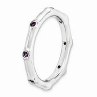 Čvrsti sterling srebrne stacking ametist ljubičaste februarske žarkone prstena vječnosti 6