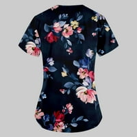Bluza s kratkim rukavima Ležerne prilike za ispisane vrhove V-izrez Moda za žene mornarice 3xl
