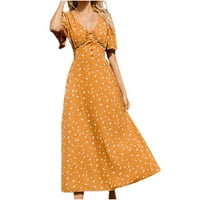 Cvjetna haljina za ženske haljine plus veličina za ženske gumb s kratkim rukavima dolje V izrez cvjetne