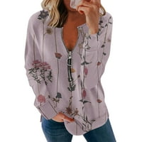 Dressy vrhovi za žene modni cvijeće Pringting patentni patentni pauzeji majica ružičaste xxl