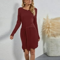 Ljetne haljine za prodaju za žene za žene s dugim rukavima Okrugli vrat Midi Fit and Flare Y2K moda