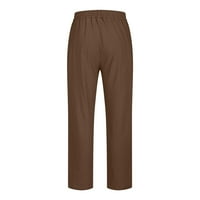Muške pamučne i posteljine pantalone opušteno fit solidne boje elastične struke čipke ravno dugačke hlače Leisure Starmislene meke kućne hlače sa džepovima Brown l