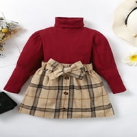 Amiliee Toddler Baby Girls Plaid suknje Outfits Rebrasta košulja Tortleneck dress haljina sa pojasom