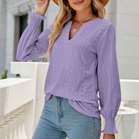 Popust Ženska modna majica s dugim rukavima, pune boje udubljene rujan, ležerni pulover, pulover