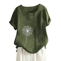 Plus veličine za ženske okrugle dekolte bluza pulover tiskani kratki rukav zeleni l