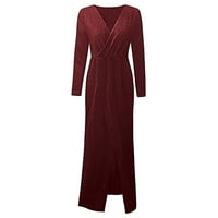 PXiakgy ženski dugog rukavskog luka s dugim noćnim klubom Slim snimka haljina s prorezom crvena + m