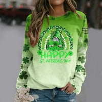 Hvyesh Žene St. Patrickove majice, slatka gnome print casual duksera za posadu, modni zeleni grafički