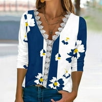 Zkozptok ženske minske majice za zimske rukave V-izrez cvjetni ispisani vrhovi patchwork pulover bluze,