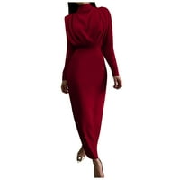 Ljetne haljine za žene s dugim rukavima Srednji duljina V-izrez SOLID CRVEN XL