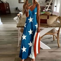 Maksi haljina bez rukava za žene sa džepovima Američka zastava Casual Neovisnosti Dan duge haljine Ljetne