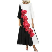 Haljine za ženske duge ležerne prilike, maxi tiskani okrugli dekolte, ljetna haljina crvena 4xl