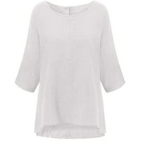 Ljetne košulje za žensko pamučno posteljina od punog labavog ležernog rukava bijela 3xl