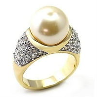 Luxe nakit dizajnira ženski zlatni i rodijumski pozlaćeni srebrni prsten sa sintetičkim biserom bijeli