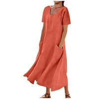 Ženska klirensa Čvrsta posada kratkih rukava haljina za sunčanje haljine Ležerne duljine gležnja, narandžasta,