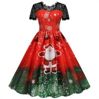 Haljina za žene Božićni kratki rukav o izrez haljina čipke patchwork housewife večernja party mamurska