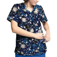 Strugten ženski cvjetni tisak kratkih rukava V-izrez V-izrez Radna uniforma Džepne bluze Ženske majice