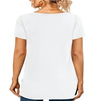 Amoretu ženski kratki rukav majice scoop vrat ugrađeni podijeljeni gornji bijeli m