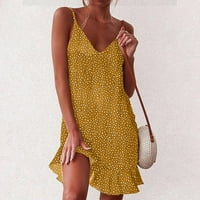 Clearsance Ljetne haljine za žene bez rukava Mini modna rezana V-izrez haljina žuta 2xl