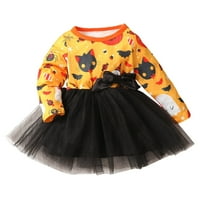 Dječja djevojka haljina djevojčica mačka uzorak tulle patchwork haljina s dugim rukavima i okruglim