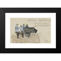 Adolf Le Comte Crna Moderna uokvirena muzejska umjetnička štampa pod nazivom - Četiri radnika sa kolicima